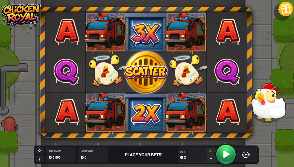 Chicken Royale Slot in azione - round attivo con simboli bonus, scatter e combinazioni vincenti